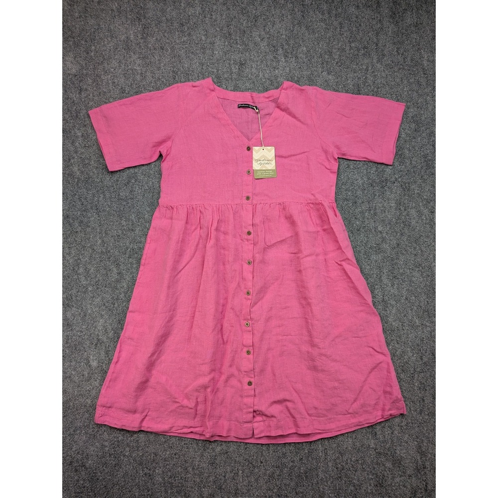 Gudrun‎ Sjoden Linen Dress Size S Pink Button Down Casual Capsule Beachy Travel